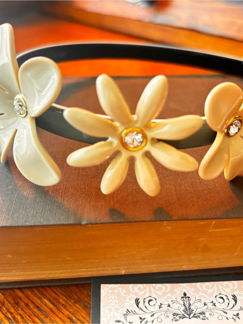Ivory Floral Resin Headband with Crystal Centers